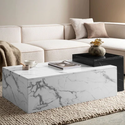 Afbeelding van Sky Style Pairfect Marmer Wit/Zwart Salontafel Rechthoek