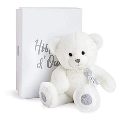 Afbeelding van DouDou et Compagnie wit knuffelbeer met zilveren glitters