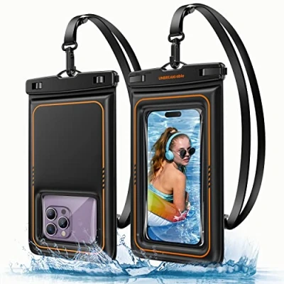 Afbeelding van UNBREAKcable Set van 2 zwevende waterdichte telefoonhoesjes, IPX8, droogtas voor iPhone 14 Pro 13 12 Max 11 XR XS SE 2/3, Samsung S23 S22 S21 FE S20, tot 7,0 inch, zwart