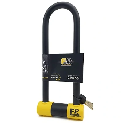 Afbeelding van FR SECURITE FR85300 diefstalbeveiliging voor motorfiets, U getest, klasse SRA, gehard staal, Ø 18, 85 x 300 mm, veiligheidsslot, blokkering scooter, fiets, gecombineerd met ketting