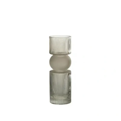 Afbeelding van J Line vaas/kaarshouder Snoep glas grijs medium