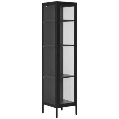 Afbeelding van House Nordic Brisbane Zwart / Glas Vitrinekast Slim H180 cm