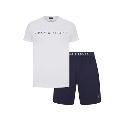 Afbeelding van Lyle &amp; Scott Oakley Katoenen loungewear set voor heren, comfortabel T shirt en shorts, casual nachtkleding Helder wit/Caban