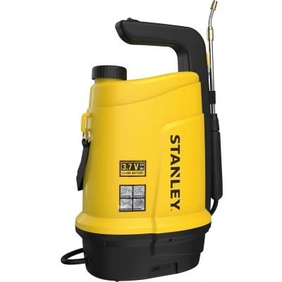 Afbeelding van Stanley Druksproeier 5 L, drukspuit, sproeier tuin, elektrisch, heroplaadbare batterij lithium, telescopische lans, regelbare sproeikop, autonomie 2.5 h, max. 2 bar, 0.33 L/minuut, geel/zwart