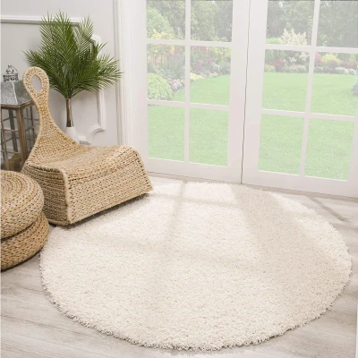 Afbeelding van Shaggy Vloerkleed Creme Hoogpolig 120 cm rond