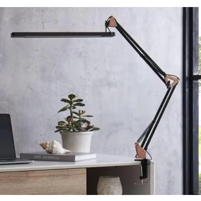 Afbeelding van SKYLEO Led bureaulamp, krachtig, met clip, oogbescherming, 5 verlichtingsmodi, 11 helderheidsniveaus, roségoud zwart