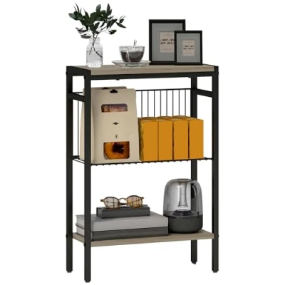 Afbeelding van HOMCOM Bijzettafel 43x18x62,5cm Staal Grijs