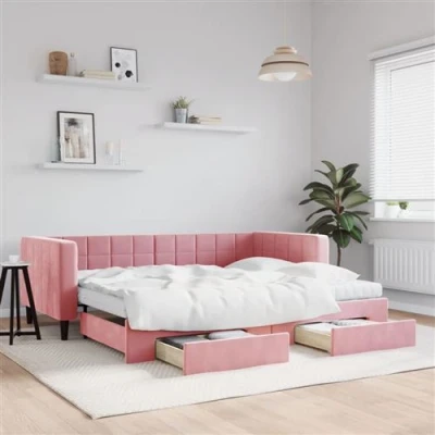 Image de vidaXL Lit de jour avec gigogne et tiroirs rose 90x200 cm velours