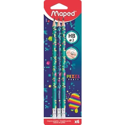 Image de Blister de 6 crayons graphite Maped Pixel Party avec embout gomme Modèle aléatoire