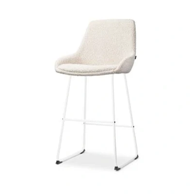 Afbeelding van Nolon Nino Isa Barkruk Bouclé Beige Stof Wit Onderstel 75 cm