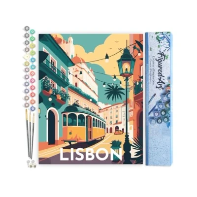 Afbeelding van Figured&#039;Art Schilderen op Nummer Volwassenen canvas Reisposter Lissabon Handwerk acrylverf Kit DIY Compleet 40x50cm zonder frame