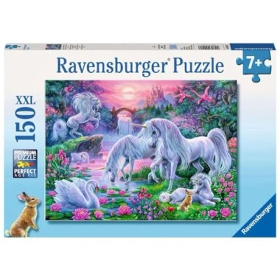 Afbeelding van Ravensburger Eenhoorns in het avondrood Puzzel van 150 stukjes