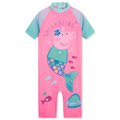 Afbeelding van Peppa Pig Badpak voor meisjes, eendelig, zwempak, korte mouwen, playsuit, zonwering, kinderen, 2 6 jaar, roze, Roze