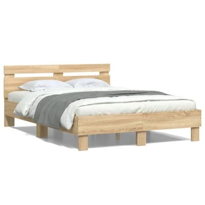 Afbeelding van vidaXL Bedframe met hoofdeinde en LED sonoma eikenkleurig 120x200 cm