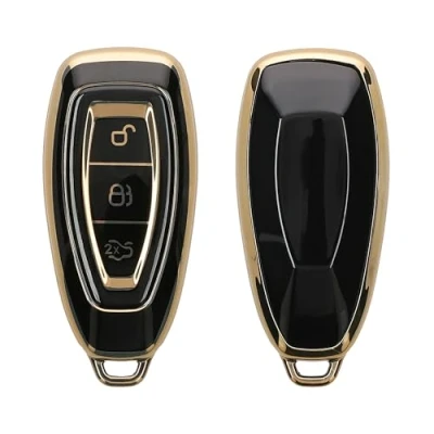 Afbeelding van kwmobile autosleutel hoesje geschikt voor Ford 3 knops Keyless Go hoes TPU behuizing Beschermende auto sleutel case Sleuteletui in zwart / goud