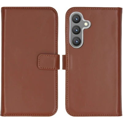 Afbeelding van Selencia Hoesje Geschikt voor Samsung Galaxy S24 Met Pasjeshouder Echt Lederen Bookcase Lichtbruin