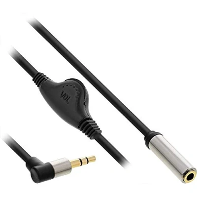 Afbeelding van InLine 99253C Dunne audiokabel met 3,5 mm stekker haaks/bus volumeregeling, 0,25 m
