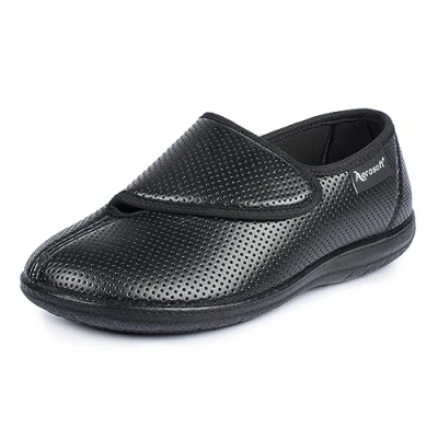 Afbeelding van Aerosoft Lage schoenen, klittenbandsluiting, stretch, 15 breedte, G H, uitneembare antislip binnenzool, zwart.