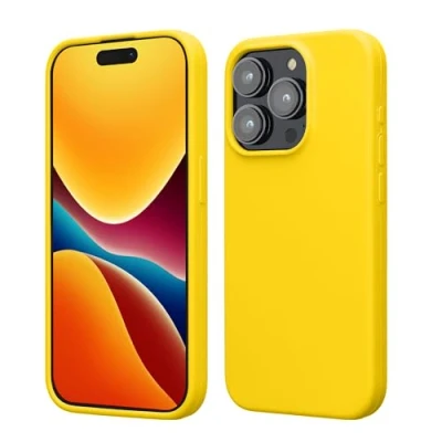 Afbeelding van kwmobile telefoonhoesje geschikt voor iPhone 15 Pro Hoesje met siliconen coating Smartphone case in stralend geel