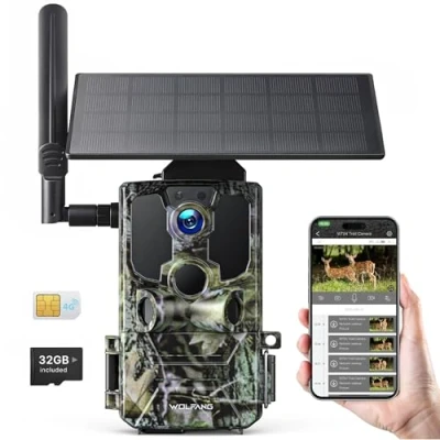 Afbeelding van WOLFANG 4G Jachtcamera op zonne energie voor buiten, met simkaart, 2,5 K, bewakingscamera batterij alarmdetectie, nachtzicht, IP66 waterdicht, bidirectionele audio