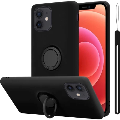 Afbeelding van Cadorabo Hoesje geschikt voor Apple iPhone 12 MINI in LIQUID ZWART Beschermhoes van flexibel TPU silicone Case Cover met ring
