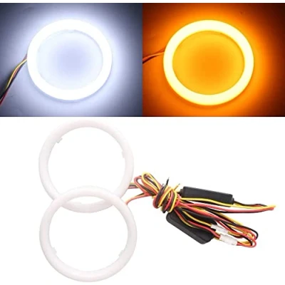 Afbeelding van Qasim 1 paar 90 mm LED Angel Eyes Halo Ringen Wit + Amber Switchback voor Auto Koplamp Motorfiets DRL Mistlamp 4014 108SMD DC12V