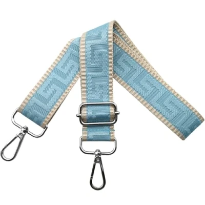 Afbeelding van Verstelbare schouderriem voor tassen, breedte 3,8 cm, met zilverkleurige karabijnhaak, draagriem dameshandtassen, kaki/lichtblauw, K35