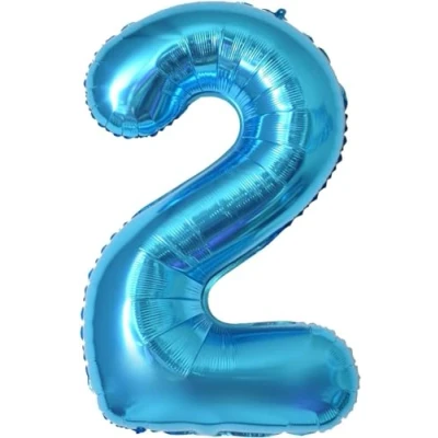 Afbeelding van Ballonnen verjaardag 2 jaar blauw 101 cm ballon nummer verjaardagsdecoratie vliegen met helium