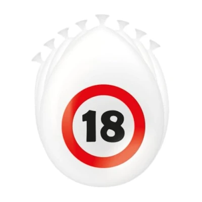 Afbeelding van Ballonnen 8 stuks Thema: Verkeersbord Leeftijd: 18 Kleur: Wit