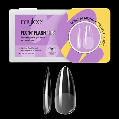 Image de Mylee Capsules Fix &amp; Flash Soft Gel Tips [Longues Amande] Extensions d&#039;Ongles Flexibles et Résistantes, Couverture Complète, 12 Tailles, 552 Pièces, Pour Tous les Ongles