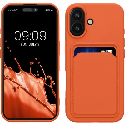 Afbeelding van kwmobile telefoonhoesje geschikt voor Apple iPhone 16 Hoesje met pasjeshouder TPU case in oranje