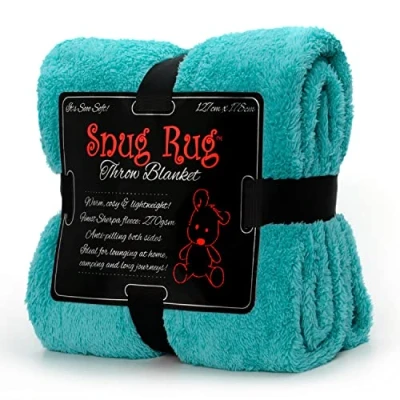 Afbeelding van Snug Rug Sherpa Fleece deken plaid Woondeken Plaids Dekens Cyaan bank