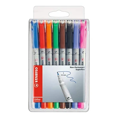 Afbeelding van Stabilo OHPen Marker zakje x 8 markers (niet permanente inkt/superfijne punt 0,4 mm)