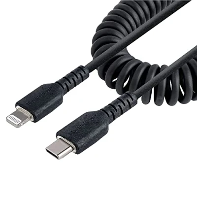 Image de StarTech.com Câble USB C vers Lightning de 1m Adaptateur Noir Certifié Mfi Gaine en TPE Type C/Lightning Chargeur Iphone (RUSB2CLT1MBC) 24 pin mâle pour 1 m