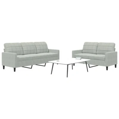 Image de vidaXL Ensemble de canapés 2 pcs avec coussins Gris clair Velours3278391