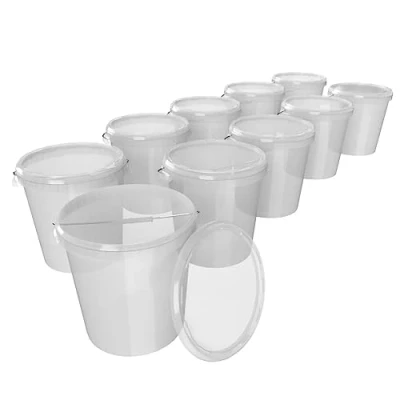 Afbeelding van Set van 10 emmers met deksel, 30 liter, Made in Germany, geschikt voor levensmiddelen, stabiel en luchtdicht, het bewaren kantoorbenodigdheden, kinderkamers