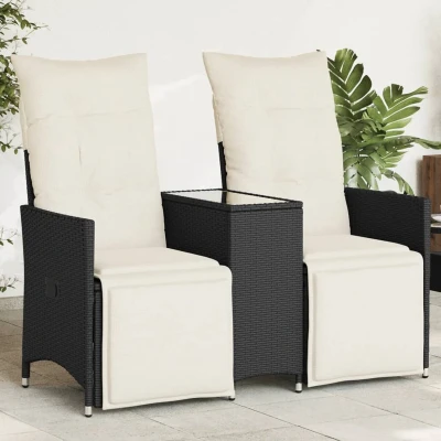Afbeelding van Tuinbank 2 zits verstelbaar met tafel poly rattan zwart