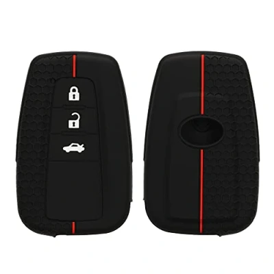 Afbeelding van kwmobile autosleutel hoesje geschikt voor Toyota 3 knops RAV4 CHR Corolla 2021 Yaris Hilux hoes Siliconen behuizing Auto sleutel case met honingraat Sleuteletui in zwart / rood