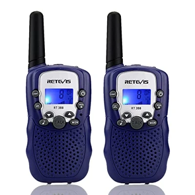 Afbeelding van Retevis RT388 Walkietalkie voor kinderen, PMR446, 8 kanalen, lcd display, zaklamp, VOX 10 oproeptonen, kanaalvergrendeling, walkietalkie, speelgoed kinderen (donkerblauw, 1 paar)