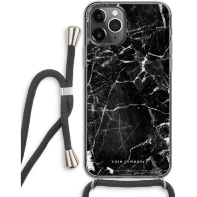 Afbeelding van Case Company® hoesje met Koord geschikt voor iPhone 11 Pro Zwart Marmer Telefoonhoesje Extra Bescherming aan alle Kanten en Over de Schermrand