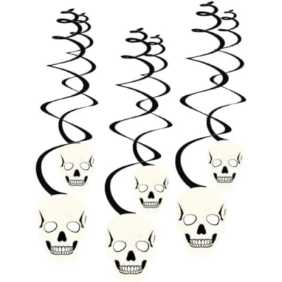 Afbeelding van Amscan Decoratiespiralen Skulls 60 Cm Papier Zwart/wit 6 Stuks