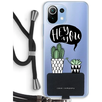 Afbeelding van Case Company® hoesje met Koord geschikt voor Xiaomi Mi 11 Lite Hey you cactus Telefoonhoesje Zwart Bescherming aan alle Kanten en Over de Schermrand