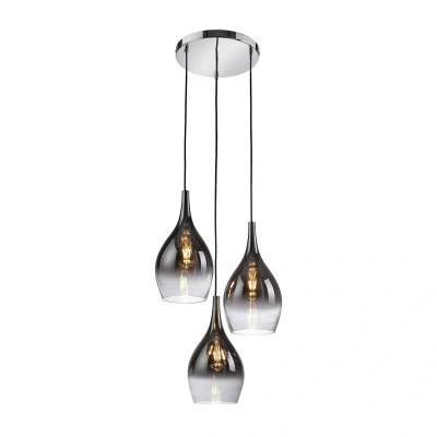 Afbeelding van Paul Neuhaus hanglamp Pilua, rookgrijs, glas, 30cm, 3 lamps.