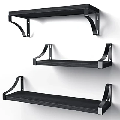 Afbeelding van Pipishell Set van 3 zwevende paulownia houten wandplanken voor slaapkamer, badkamer, woonkamer, keuken, thuiskantoor, wasruimte
