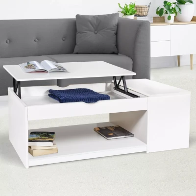 Image de Table basse plateau relevable ELEA avec coffre bois blanc