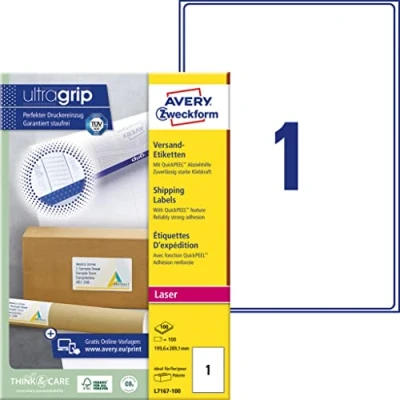 Afbeelding van Avery Zweckform L7167 100 verzendlabels (A4, stuks, ondoorzichtig, 199,6 x 289,1 mm), vellen, wit