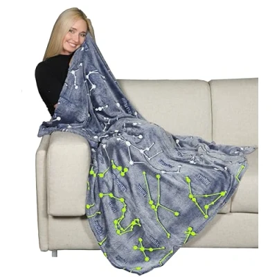 Afbeelding van Kanguru Plaid Glow sterrenbeelden, polyester, blauw/grijs, 130 x 150 cm