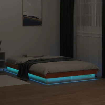 Afbeelding van Bedframe met LED massief grenenhout wasbruin 120x190 cm