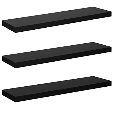 Afbeelding van WOLTU RG9316sz 3 Set van zwevende houten wandplanken MDF, voor boeken en cd‘s, zwart