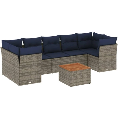 Afbeelding van vidaXL 8 delige Loungeset met kussens poly rattan grijs